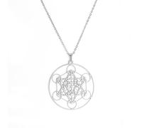 EUEAVAN Collar del Cubo de Metatrón Colgante del Cubo de Metatrón Geometría Sagrada Sellos del Arcángel Ángel Metatrón Collares Llamativos Talismán de Protección Espiritual para Mujeres, Medium, Acero