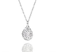 EUEAVAN Collar islámico Ayatul Kursi para mujer, collar de lágrima de Alá, collar de protección del Corán, caligrafía árabe, escritura islámica, Eid, Ramadán, regalo musulmán, joyería religiosa, Acero