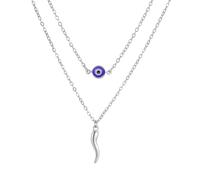 EUEAVAN Collar italiano con cuerno y ojo azul Colgante con el tercer ojo del diablo Cornicello talismán de buena suerte Joyería regalo para mujer (Plata)