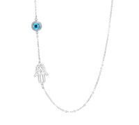 EUEAVAN Collar Mano de Fátima Hamsa con ojo maligno para mujeres, colgante de ojo del diablo azul, hexagrama, amuleto de protección judío, joyería de la Cábala, regalos religiosos, Medio, Acero