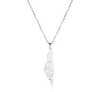 EUEAVAN Collar Palestina para mujer Collar con mapa de Israel Bandera de Israel Mapa del país Mapa de Palestina Contorno del mapa del país Joyería para hombre (Ayatul Kursi mapa plata)