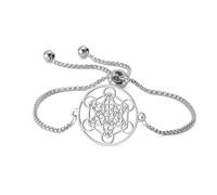 EUEAVAN Cubo de Metatron Geometría Sagrada Pulsera Símbolo Cósmico Colgante de Metatron Arte Flor de la Vida Joyería de Acero Inoxidable para Niñas y Mujeres, Medium, Acero inoxidable, No es una