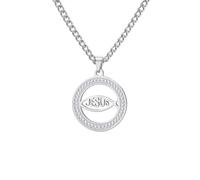 EUEAVAN Ichthus - Collar con colgante de cruz de pez de Jesucristo, sello de Jerusalén, amuleto religioso, joyería cristiana, regalo de bautizo o Pascua para mujeres y hombres, Medio, Acero inoxidable