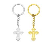 EUEAVAN Llavero con cruz ortodoxa Llavero con cruz bizantina rusa IC XC NIKA Crucifijo de Jesús Joyas religiosas (plata + oro)