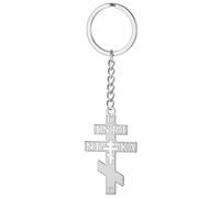 EUEAVAN Llavero con cruz ortodoxa rusa IC XC NIKA Cruz oriental Jesucristo Llavero Retro Amuleto religioso Joyería Regalo católico (Plata)
