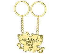 EUEAVAN Llavero de amistad para gatos BBF BFF Mejor amiga Kitty Llavero a juego para parejas Joyas con motivos bonitos Regalo para distancias largas 2 unidades (oro)