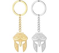 EUEAVAN Llavero de casco de guerrero espartano, amuleto de protección de guerrero griego antiguo, joyería religiosa, regalo para hombres, plateado+dorado, Medium