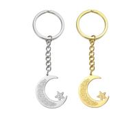 EUEAVAN Llavero islámico de Ayatul Kursi musulmán, luna creciente y estrella, llavero de caligrafía árabe, amuleto de Alá, plateado+dorado, Medium