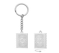 EUEAVAN Llavero islámico de doble cara con el libro del Corán Muhammad Profeta Alá Llavero árabe Musulmán Joyería Eid Ramadán Regalo, Plateado, M