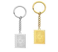 EUEAVAN Llavero islámico de doble cara con el libro del Corán Muhammad Profeta Alá Llavero árabe Musulmán Joyería Eid Ramadán Regalo, plateado+dorado, M