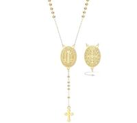 EUEAVAN Medalla de San Benito Collar en Y Doble Cara Medalla de San Benito Cruz Rosario Colgante Amuleto Exorcismo Joyería Cristiana Católica Religión Regalo para Mujeres, Medium, Acero inoxidable