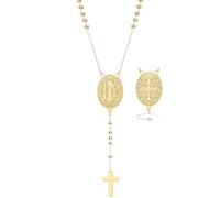 EUEAVAN Medalla de San Benito Collar en Y Doble Cara Medalla de San Benito Cruz Rosario Colgante Amuleto Exorcismo Joyería Cristiana Católica Religión Regalo para Mujeres, Medium, Acero inoxidable