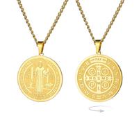 EUEAVAN Medalla de San Benito en Y Collar de doble cara Medalla de San Benito Cruz Rosario Colgante Exorcismo Amuleto Cristiano Católico Joyería Religión Regalo para Mujeres, Medio, Acero inoxidable