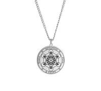 EUEAVAN Metatron Cubo Collar para Hombres Geometría Sagrada Colgante Sellos del Arcángel Ángel San Miguel Declaración Llavero Protección Espiritual Talismán Religiou Joyería (Arcángel plata)