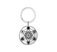 EUEAVAN Metatron Cubo Collar para Hombres Geometría Sagrada Colgante Sellos del Arcángel Ángel San Miguel Declaración Llavero Protección Espiritual Talismán Religiou Joyería (Metatrón plata 2)