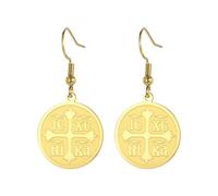 EUEAVAN Pendientes Cruz Ortodoxa para Mujer IC XC NIKA Cruz Jesucristo Medallón Pendientes Cruz Bizantina Griega Joyería Religiosa Oriental Cristiana Católica Regalo (Cruz ortodoxa de oro)