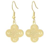 EUEAVAN Pendientes de cruz ortodoxa para mujer, IC XC NIKA Jesucristo, aretes de medallón griego bizantino, joyería religiosa oriental, regalo católico cristiano, Medio, Acero inoxidable, Sin piedra