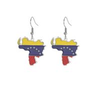 EUEAVAN Pendientes de mapa de Venezuela con corazón y bandera nacional de Venezuela, aretes de acero inoxidable, joyería patriótica, regalo para viajeros venezolanos y entusiastas del orgullo, Medio