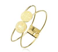 EUEAVAN Pulsera con medalla de San Benito, doble colgante, brazalete con cruz de San Benito, amuleto del santo patrón, joyería cristiana católica, regalo religioso para hombres y mujeres (Oro)