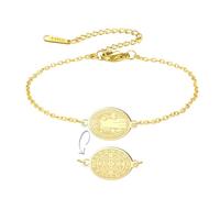 EUEAVAN Pulsera con medalla de San Benito hecha a mano con cordón rojo de la suerte Pulsera doble cara de San Benito con cruz Amuleto del santo patrón Joyería católica Regalo religioso (oro)