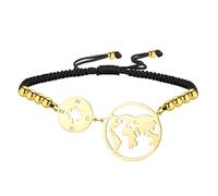 EUEAVAN Pulsera de brújula ajustable con diseño de continentes, tierra, pasión por los viajes, mapa del mundo, hecha a mano, cuerda roja, pulsera para parejas, joyería de amistad, regalo de graduación
