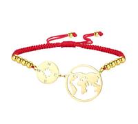 EUEAVAN Pulsera de brújula ajustable con diseño de continentes, tierra, pasión por los viajes, mapa del mundo, hecha a mano, cuerda roja, pulsera para parejas, joyería de amistad, regalo de graduación