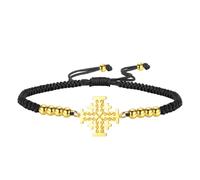 EUEAVAN Pulsera de cruz de Jerusalén, cruzada, caballeros templarios, hecha a mano, pulsera de cuerda de la suerte, griega, religiosa, medieval, cristiana, regalo de bautizo, fe para mujeres y hombres