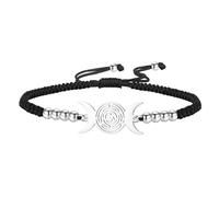 EUEAVAN Pulsera Hécate Wicca Triple Luna Diosa Pentagrama Tobillera Rueda Mágica de Hécate Amuleto Wiccano Joyería Pagana Brujería Regalo para Mujeres (plata-negro)