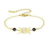 EUEAVAN Pulsera Hécate Wicca Triple Luna Diosa Pentagrama Tobillera Rueda Mágica de Hécate Amuleto Wiccano Joyería Pagana Brujería Regalo para Mujeres (oro)