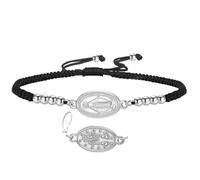 EUEAVAN Pulsera Virgen María Virgen de Guadalupe Nuestra Señora de Guadalupe Madre María Brazalete Medalla Milagrosa Amuleto Cristiano Joyería Católica Regalo de Bautismo (negro-plata)