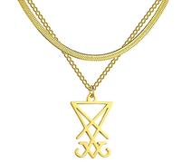 EUEAVAN Sigilo de Lucifer Colgante Collar de acero inoxidable símbolo satánico Colgante Collar Sello de Satanás Lucifer Colgante Pagano Wiccan Joyería Religiosa Collar