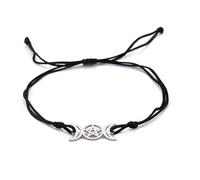 EUEAVAN Triple Luna Diosa Pentagrama Estrella Hilo de Cera Pulsera Amuleto Pentagrama Religión Brazalete Acero Inoxidable Joyería Símbolo Brujería Regalos Para Mujeres Niñas