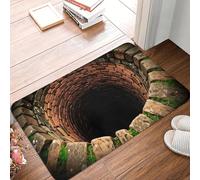 EUEKQOIB Felpudo Antideslizante para Puerta de Entrada diseño de Trampa de Piedra de ladrillo Rojo con Abismo Infinito en 3D para Exteriores para Sala de Estar