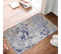 EUEKQOIB Felpudo con Motivo francés Toile De Jouy Azul Antideslizante para Entrada Cocina baño Puerta Suelo Sala de Estar Alfombra