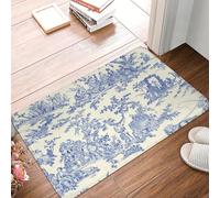 EUEKQOIB Felpudo con Motivo Toile de Jouy francés Azul Marino Tradicional Antideslizante para Cocina baño y jardín