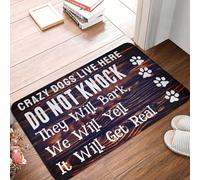 EUEKQOIB Felpudo Divertido con Perros Locos Que Viven aquí. No golpees. Antideslizante. Alfombra para baño Cocina y Garaje.