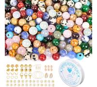 EUES 120 piezas de perlas naturales multicolores de 6 mm para pulseras, juego de perlas de piedras preciosas para hacer pulseras de juego de vidrio para ensartar en collares, anillos