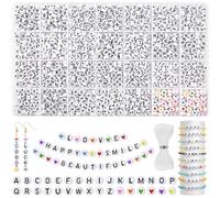 EUES Juego de 2000 cuentas redondas con letras de la A a la Z, 7 mm, acrílico blanco y negro para hacer joyas, pulseras, collares, manualidades