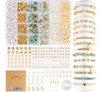 EUES Juego de cuentas naturales de amazonita para pulseras, cuentas de piedras preciosas y madera, joyería bohemia