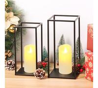 Eufrozy Juego de 2 faroles Modernos de Granja, faroles de Metal Negro Decorativos para Interiores, portavelas rústico para Sala de Estar, hogar, Exterior, Mesa, Chimenea, Chimenea, Chimenea, Boda,