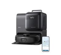 eufy Robot Aspirador Omni E28, Aspirador quitamanchas portátil, Sistema HydroJet, succión Turbo de 20.000 Pa, cepillos desenredantes DuoSpiral, Brazo CornerRover, estación Todo en uno.
