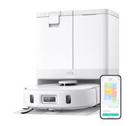 eufy X10 Pro Omni Robot Aspirador con Base Autovaciado y Mopas Giratorias, Mopa Doble con Elevación Automática de 12 mm, Detección de Alfombras, Antiobstáculos AI, Lavado y Secado automático, Blanco