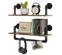 EUGAD 2X Estantes de Pared con Soporte de Tubo, Bladas Flotantes Industrial, Estanterias Flotantes para Adornos, Estantes de Pared para Salón, Cocina y Dormitorio, Marrón Rústico, 60x20 cm