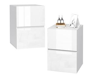 EUGAD 2X Mesita de Noche con 2 Cajones Brillantes, Mesilla de Noche con Gran Espacio de Almacenamiento, 40x40x58 cm, Muebles de Dormitorio de Madera, Estilo Moderno, Blanca, 0182ZZ-2