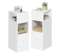 EUGAD 2X Mesitas de Noche con 2 Compartimentos y 1 Cajón, 25x30x66 cm, Mesita Auxiliar para Salon y Dormitorio, Estilo Moderno, Madera, Blanco, 0179ZZ-2