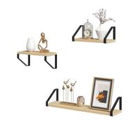 EUGAD 3 Estantes de Pared, Estante Colgante, Estante de Cocina Montado en Pared, Balda Flotante Decorativa para Cocina Baño Salón Dormitorio, Negro + Roble Claro, 60x15x11 cm y 30x15x11 cm