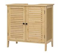 EUGAD Armario Baño Bambú, Mueble Bajo Lavbabo con Recorte Sifón de 20x23 cm, Armario de Pie con Puertas de Rejilla y Estante Ajustable, 60x30x60 cm