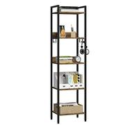 EUGAD Estanteria Almacenaje de 5 Niveles, Industrial, Alta de Pie, de Madera y Metal con 4 Ganchos, Negro + Marrón Rústico, 40x30x152,5cm