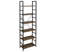 EUGAD Estantería Independiente con Escalera, 60x28x180 cm, Vintage | Multifuncional Diseño Industrial, con 6 Estantes, MDF+Metal