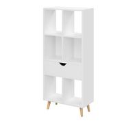 EUGAD Estantería para Libros, Archivos, Separador de Espacios de Almacenamiento de Pie con Cajón de MDF, 6 Compartimentos, 4 Estantes, 50x24x121cm Blanco 0012SHG